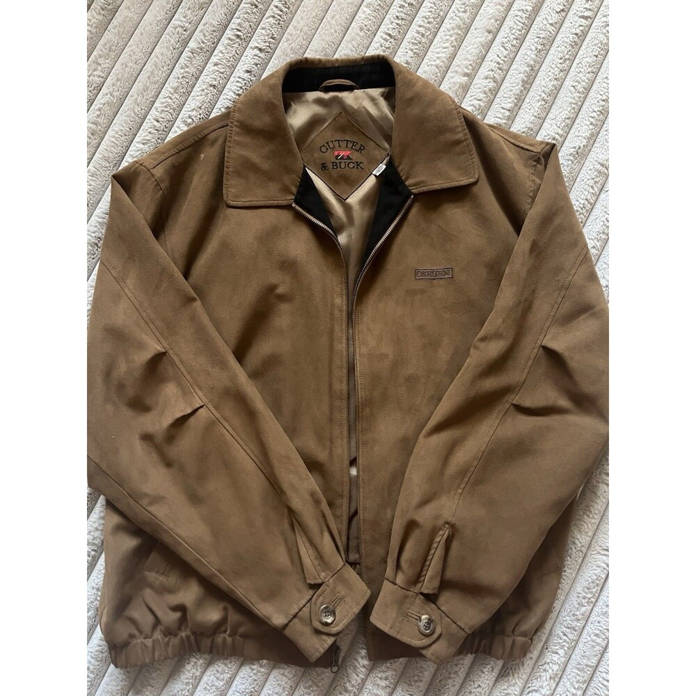 Cutter & Buck Faux Suede Bomber Jacket XXL Hemmingway Pilot Coat Hidden Pockets